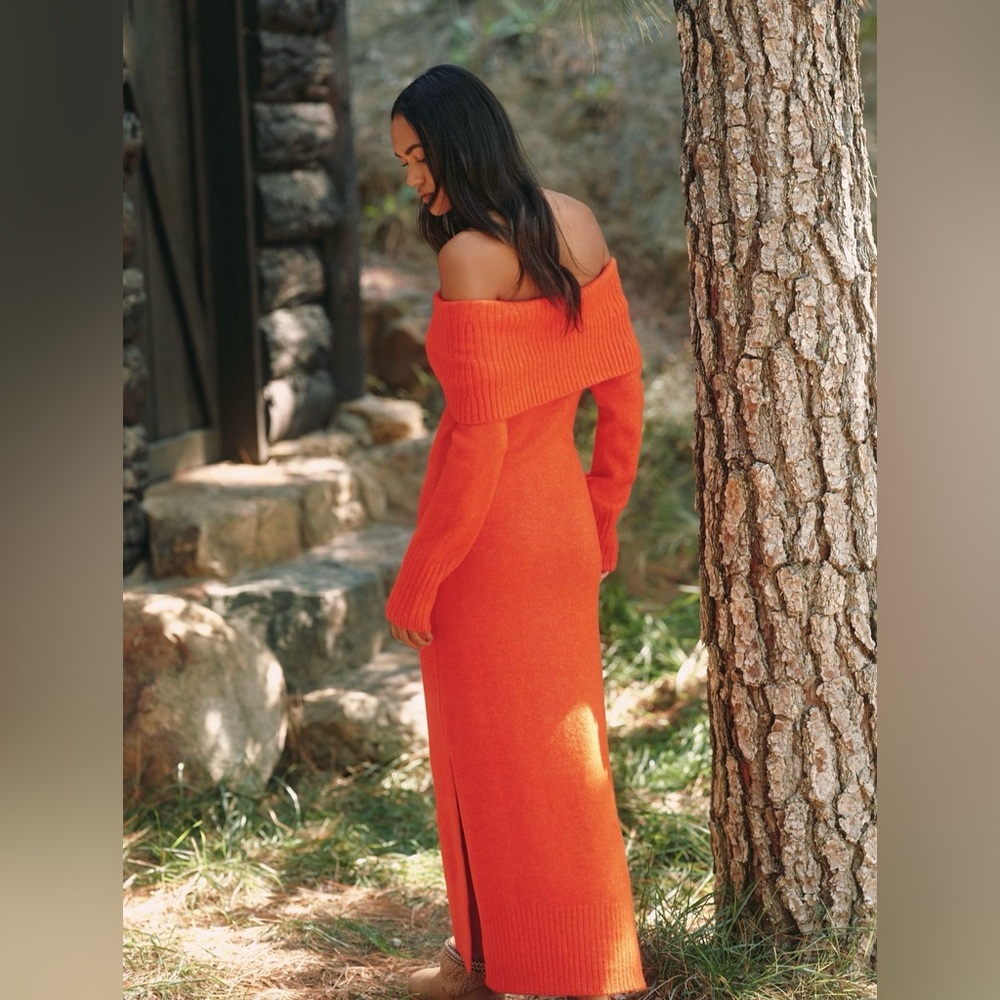 Daily Practice Off-Shoulder Ribbed Sweater Midi Dress in Cherry Red Size Med NWT - Picture 2 of 6